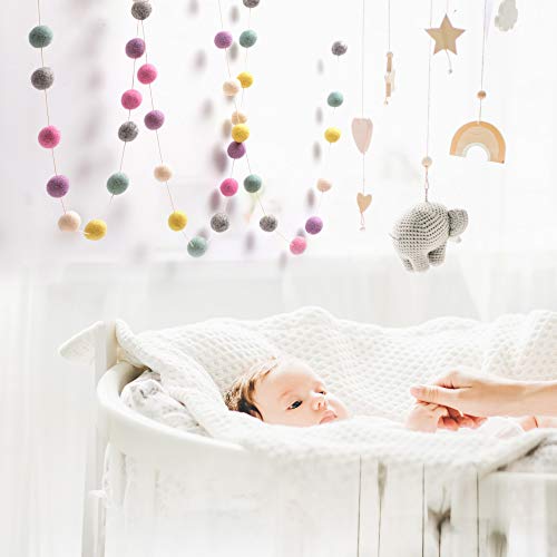 Glaciart One-Guirnalda de pompones de fieltro de lana – 12pies,40 bolas,6 colores pastel, pompones decoraciones, decoración de guardería, banderines, carnaval, utilería para fotos