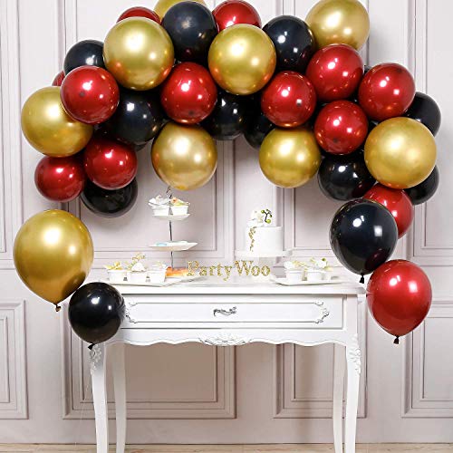 Globos Dorados, 100 Piezas Globos Metalizados Dorados y Latex Negros y Latex Rojos, para Cumpleaños, Bodas Aniversario, Bautizos Comunion Baby Shower, Graduacion Fiesta Decoracion