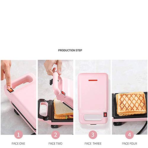 Gofrera sandwichera 600W profundo de relleno antiadherente waffle cafetera frío al tacto manijas-Encendido/Listo Luces indicadoras fáciles de acero y terminar de limpiar Rosa-inoxidable