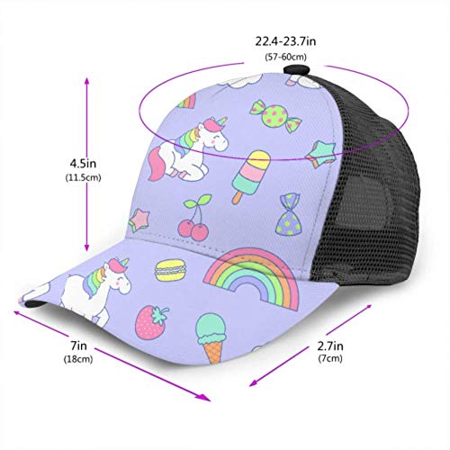 Gorra de béisbol Hombres Mujeres, Lindo Pastel Unicornio Postre Ajustable Trucker Mesh Summer Vented Baseball Sun Cap Sombrero Sombrero de Mujer