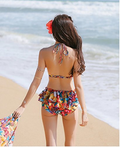 GSPYZ Traje de baño Traje de baño Hembra de Tres Piezas Bikini Falda Tipo Velo Cubierta conservadora Vientre pequeño Cofre Placa de Acero se reúnen baño de Aguas Termales (Tamaño : L)