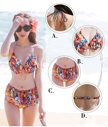 GSPYZ Traje de baño Traje de baño Hembra de Tres Piezas Bikini Falda Tipo Velo Cubierta conservadora Vientre pequeño Cofre Placa de Acero se reúnen baño de Aguas Termales (Tamaño : L)