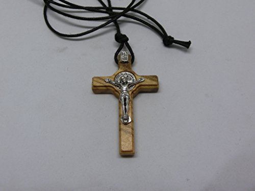GTBITALY 10.028.90 LACSCA Cruz San Benito de madera de olivo con collar de 4,5 cm con caja de regalo y oración en italiano