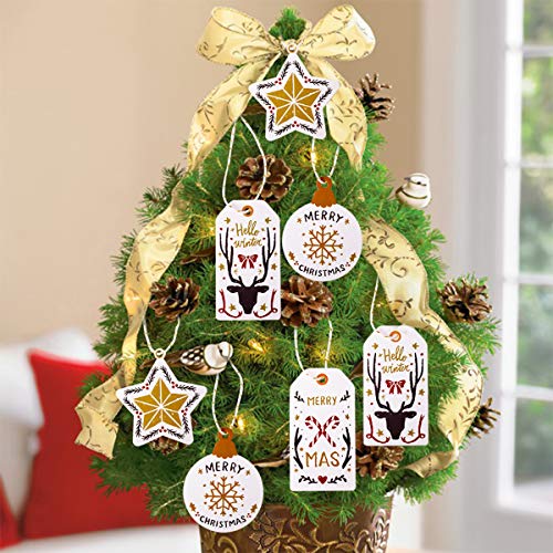 Gudotra 200 Piezas Etiquetas Dorado Navidad Decoración Colgante de Dorado Navidad Adornos + 30 Metros Cordón de Algodón Dorado