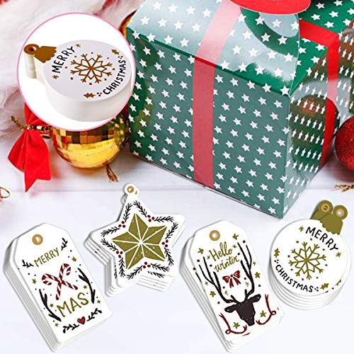 Gudotra 200 Piezas Etiquetas Dorado Navidad Decoración Colgante de Dorado Navidad Adornos + 30 Metros Cordón de Algodón Dorado