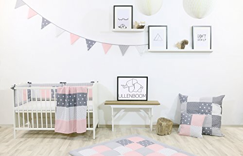 Guirnalda de banderines de ULLENBOOM ® con rosa gris (guirnalda de tela: 3,25 m; 10 banderines; decoración para la habitación de los niños; fiestas de bienvenida para bebés)