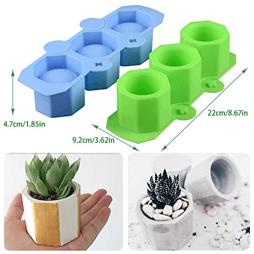 Gurxi 2 Piezas Moldes de Silicona para Macetas para Manualidades Moldes Plantas Suculentas Macetero para Manualidades Velas Hacer Pasteles Pizza Gelatina Microondas y Molde para Congelador(Verde Azul)