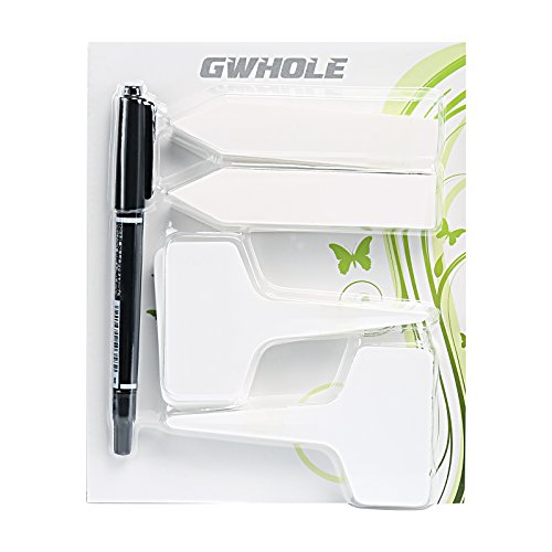 GWHOLE 100 Piezas Planta Etiquetas de Plástico + Rotulador, 2 Tipos Tags T y I, Marcadores para Planta Reutilizable Blanco de Jardín