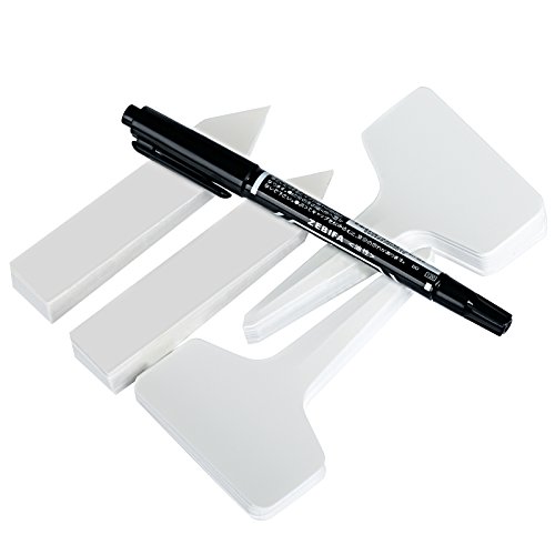 GWHOLE 100 Piezas Planta Etiquetas de Plástico + Rotulador, 2 Tipos Tags T y I, Marcadores para Planta Reutilizable Blanco de Jardín