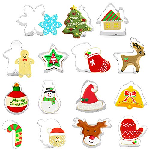 Gxhong Cortadores de Galletas Navidad,15 Piezas Moldes para Galletas Navidad, Moldes de Galletas Acero Inoxidable, decoración de Pasteles temáticos navideños Molde de Bricolaje
