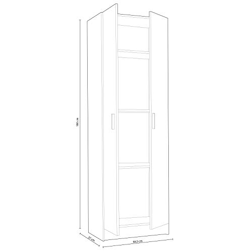 Habitdesign 007144R- Armario 2 Puertas Multiusos, Armario Auxiliar, Color Roble, Medidas: 58,5 cm (Largo) x 180 cm (Alto) x 37 cm (Fondo)