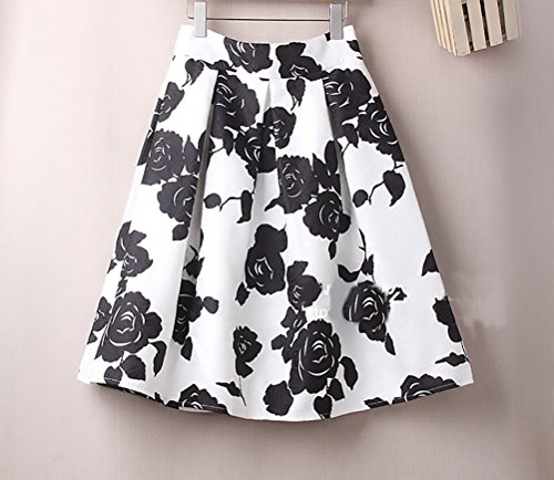 HaiDean Faldas Mujer Elegantes Modernas Casual Estampado Flores Jacquard Falda Plisada Años 50 A-Line Vintage Falda Medium Largos Faldas Midi (Color : Negro, Size : L)