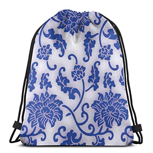 Hangdachang fútbol americano campo y bola patrón cordón mochila gimnasio bolsa cinch bolsa cadena chino azul y blanco porcelana