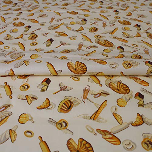 Hans-Textil-Shop - Tela por Metros para Decorar panaderos, Pan, Pan, Croissant, algodón, para decoración, niños, Cojines, Cortinas para Coser y Hacer Manualidades