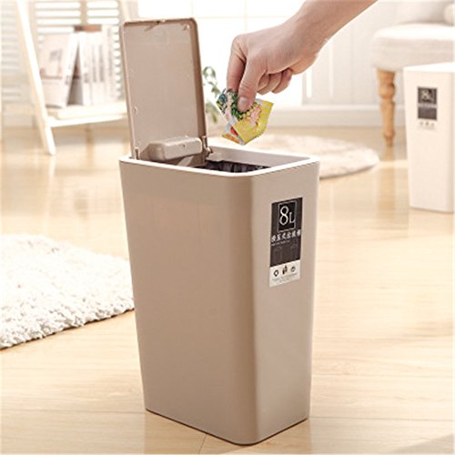 Haodou Cubo de Basura Cuadrado 8L Tipo de Cubierta de Presión Cubo de Basura de Cocina Sala de Estar Inodoro Papelera de Papel de Oficina Pedal de Pie para El Hogar (Beige)
