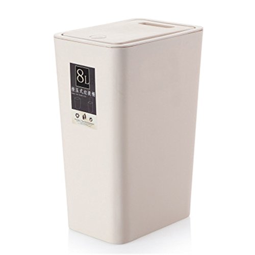 Haodou Cubo de Basura Cuadrado 8L Tipo de Cubierta de Presión Cubo de Basura de Cocina Sala de Estar Inodoro Papelera de Papel de Oficina Pedal de Pie para El Hogar (Beige)