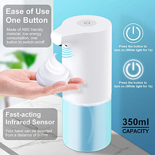 HAPAW Dispensador jabon automático, 350ml Dispensador Jabon Automático Sensor Sin Contacto con Impermeable IPX4, Recargable Dosificador Jabon Espuma para Cocina Baño Oficina el Hotel