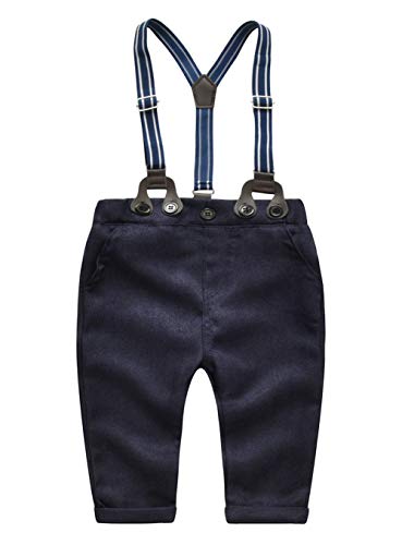 Happy Cherry -Bebé Ropa de Bautizo Niño Conjuntos de Boda Invierno Traje de Ceremonia Infantil Camisa Mangas Largas Dinosaurio Pantalones de Petos Pajarita - 12-18 Meses - Blanco