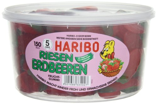 Haribo Fresas Gigantes, Gominolas de Fruta, 150 Unidades, Tarro de 1350 g