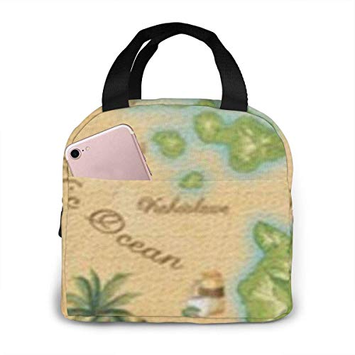 Hdadwy Bolsa de almuerzo reutilizable Fiambrera aislada Tela de lona con papel de aluminio, Mapa de las islas hawaianas Bolso de mano para el almuerzo Fordable
