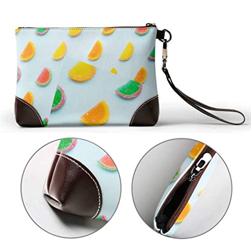 Hdadwy Bolso de mano con rebanadas de gelatina de fruta confitada colorida en cuero, cartera de mano, cartera para mujer, cartera de cuero, monedero para teléfono inteligente