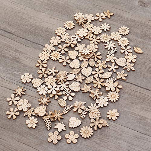 Healifty - 100 piezas de madera con forma de hoja de flor, para rebanadas de madera en blanco, para manualidades, álbumes de recortes, adornos de 20 mm (patrón mezclado)