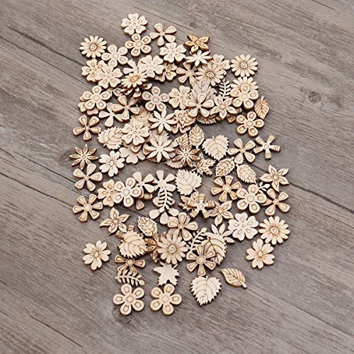 Healifty - 100 piezas de madera con forma de hoja de flor, para rebanadas de madera en blanco, para manualidades, álbumes de recortes, adornos de 20 mm (patrón mezclado)
