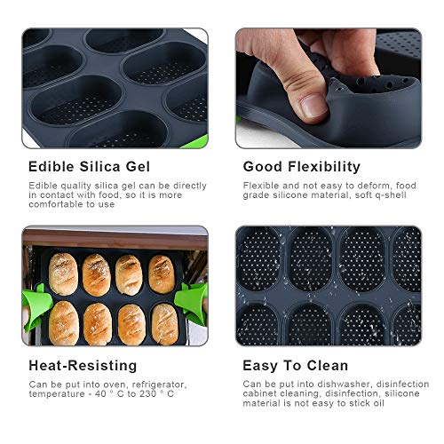 Heiqlay Mini Baguette, Molde para Baguette Baguette Bandeja Flexibilidad Molde de Silicona Perforado Perforada Antiadherente para Pasteles, Panes, Chocolates, Pasteles (55x50x30 cm)