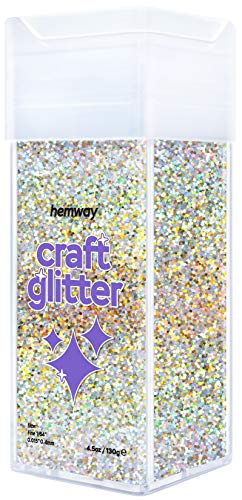 Hemway Fine Craft Glitter Shaker para manualidades, vasos, escuelas de papel, cristal, proyectos de bricolaje - 1/64" 0,4mm - 130g/4.6oz- Holo de oro y plata