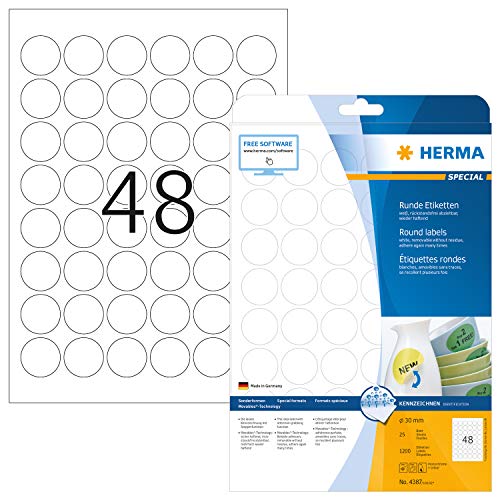 Herma 4387 - Pack de 1200 etiquetas, diámetro 30 mm, color blanco