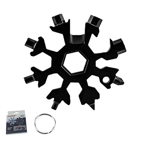 Herramienta Multifuncional en Forma de Nieve,Copo Nieve llavero,Multiherramienta de Bolsillo,Multiherramienta Oscilante,Abrebotellas Llavero,Herramienta llavero (Negro)