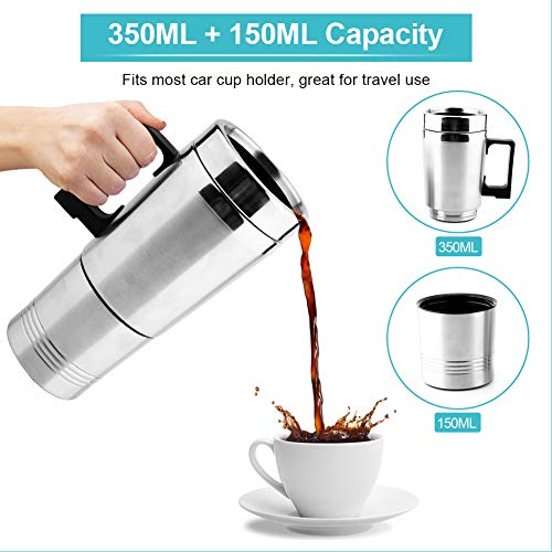 Hervidor de viaje, hervidor de agua eléctrico para 500 ml, taza de café de acero inoxidable, termo térmico, calentador de viaje, encendedor, hervidor para té, café, 12V