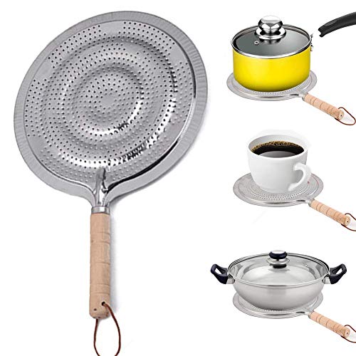 Hervidor Fuego Lento Anillo Pan Alfombrilla Hornillo Tajine Difusor Calor para Gas Eléctrica o Cocinas Estufa - 21cm Mango Madera - Como en la Imagen Show, 21cm