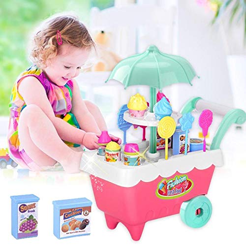 Hielo Crema Juguete de la Carretilla con Rotary luz y música - Juego de imaginación Juego Candy Cesta Store Jugar a Las Casitas Suministros,Verde