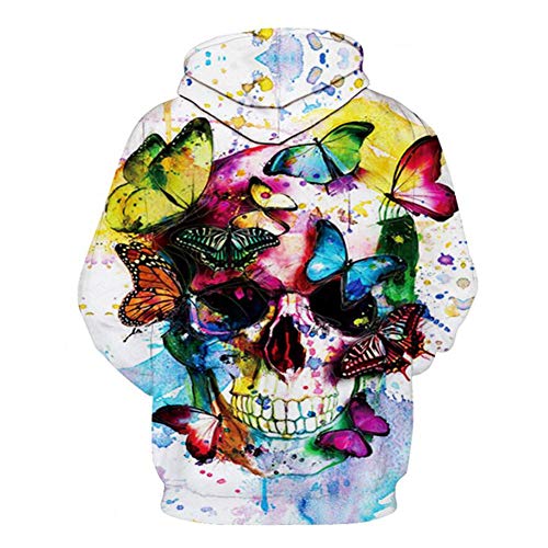 HKDJ-S-6XL/Sudadera con Capucha Y Estampado De Mariposas Realistas En 3D,Manga Larga Sudaderas Unisex,Ropa Deportiva De Halloween con Bolsillo,S