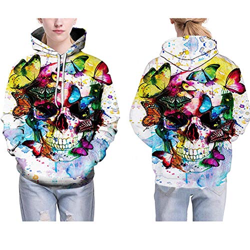 HKDJ-S-6XL/Sudadera con Capucha Y Estampado De Mariposas Realistas En 3D,Manga Larga Sudaderas Unisex,Ropa Deportiva De Halloween con Bolsillo,S