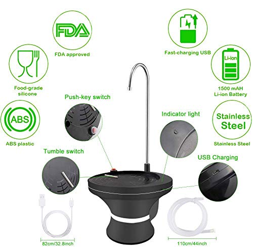 HMDJW Galones de Agua automático dispensador de la Bomba □ USB Recargable de Iones de Litio súper higiénico, Libre de BPA Hervidor dispensador, for la Familia de la Cocina al Aire Libre Camping