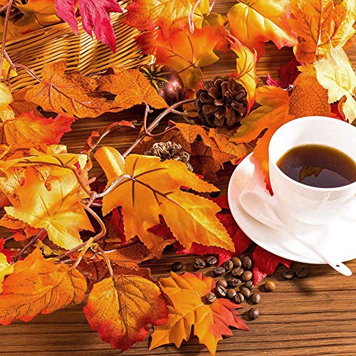 Hojas de Otoño,Hojas de Arce,Guirnaldas Artificiales de Hojas de Arce ,Guirnalda de Hojas de Otoño para Interior Boda al Aire Libre Acción de Gracias Cena Fiesta Chimenea Decoración Navideña (O)