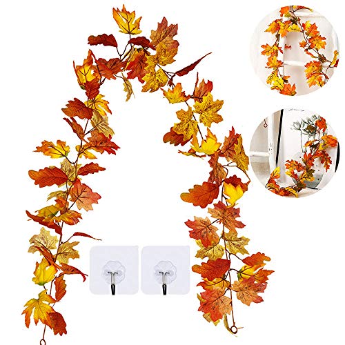 Hojas de Otoño,Hojas de Arce,Guirnaldas Artificiales de Hojas de Arce ,Guirnalda de Hojas de Otoño para Interior Boda al Aire Libre Acción de Gracias Cena Fiesta Chimenea Decoración Navideña (O)