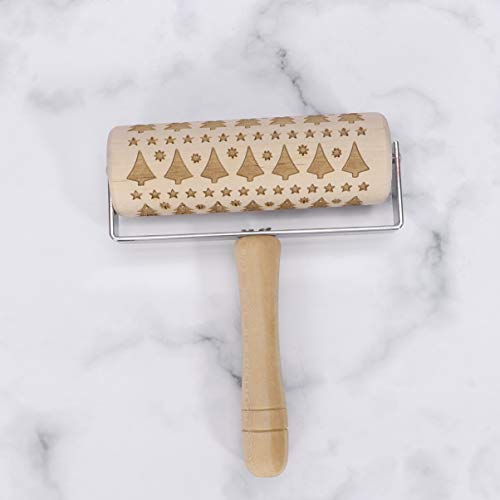 Holibanna rodillo de madera de navidad grabado grabado en relieve árbol de navidad rodillo para hornear galletas en relieve