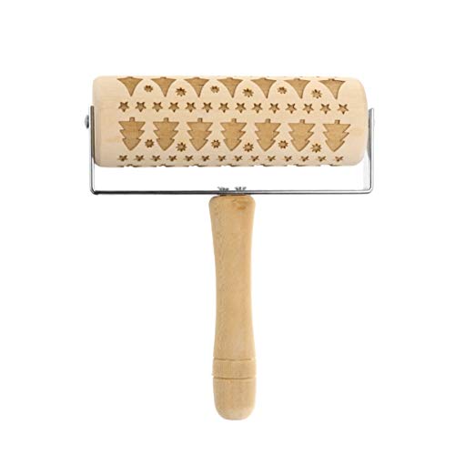 Holibanna rodillo de madera de navidad grabado grabado en relieve árbol de navidad rodillo para hornear galletas en relieve