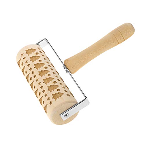 Holibanna rodillo de madera de navidad grabado grabado en relieve árbol de navidad rodillo para hornear galletas en relieve