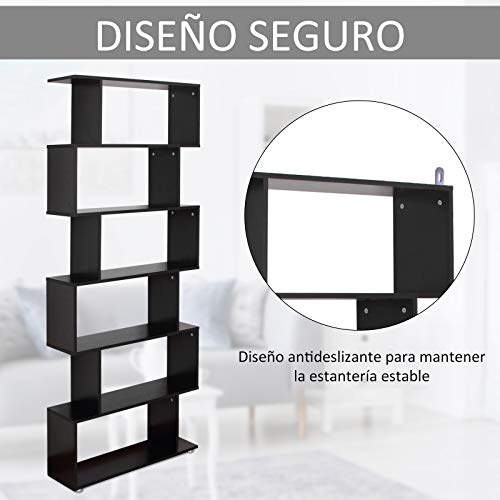HOMCOM Estanteria Libreria 6 Estantes Madera Forma S 80x25x192cm Estantes Color Negro