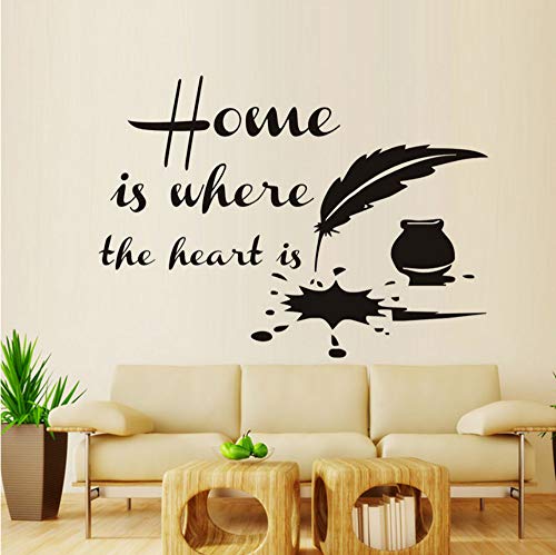 Home Is Where The Heart Is Feather Citas Wall Art Room Sticker, Decal Door Stencils Decoración de la ventana, Decoración de pared 59x43cm