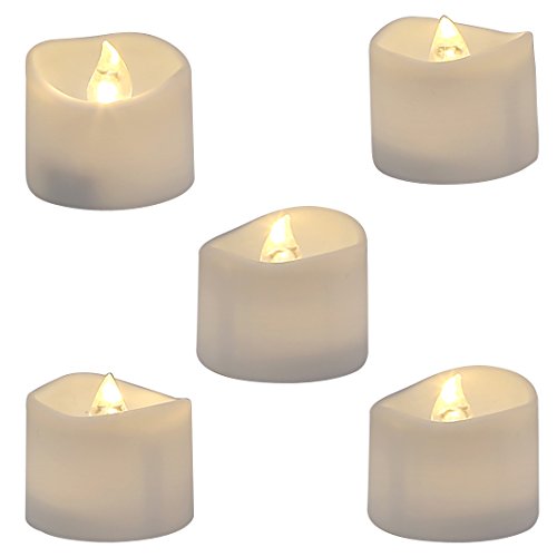 Homemory velas led,batería realista y brillante parpadeo del bulbo Operado sin llama LED de la luz del té para Estacional y celebración del festival, Paquete de 12, vela eléctrica falso en blanco cálido y Wave abierto