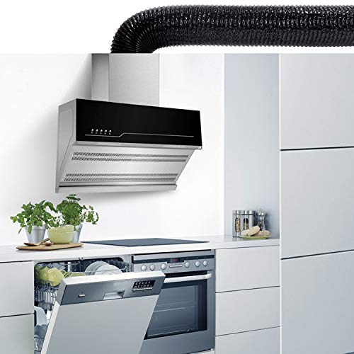 Hon&Guan Manguera Flexible de Ventilación de Aluminio Tubo Salida Aire para Baño, Kitchen Campana（ø125mm*2m,Negro）