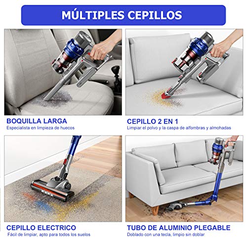 HONITURE H9 Aspiradora Escoba sin Cable, Aspirador sin Cable Potent Plegable, Motor Brushless 380W/26Kpa, LED Cepillo Electrico, hasta 30 min,Aspiradora Escoba Hogar con Filtro de Acero Inoxidable