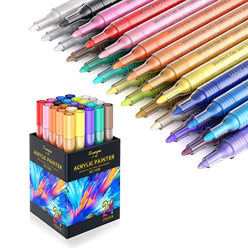 Honmax Acrílico Pintura Rotulador, 24 Colores Rotuladores Acrilicos Permanente, Marcadores para Pintura de Tela, Cristal, Metal, Ceramica, Madera, Piedras, Plastico, Porcelana