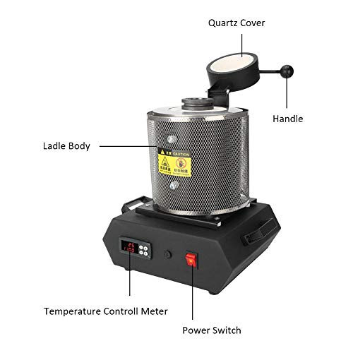 Horno de fusión de oro, 1KG 2KG Horno eléctrico pequeño para máquina de fusión Fundición de oro, plata y cobre Herramientas de procesamiento de media frecuencia y alta temperatura 220V(UE: 220V)