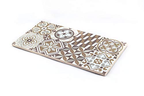 HostelNovo - Set de 4 baldosas hidráulicas para Decorar Mesa y presentar Alimentos - Cerámica - Bandejas Decorativas - Fabricado en España - Producto Único - Rojo, Azul, Gris y Marrón